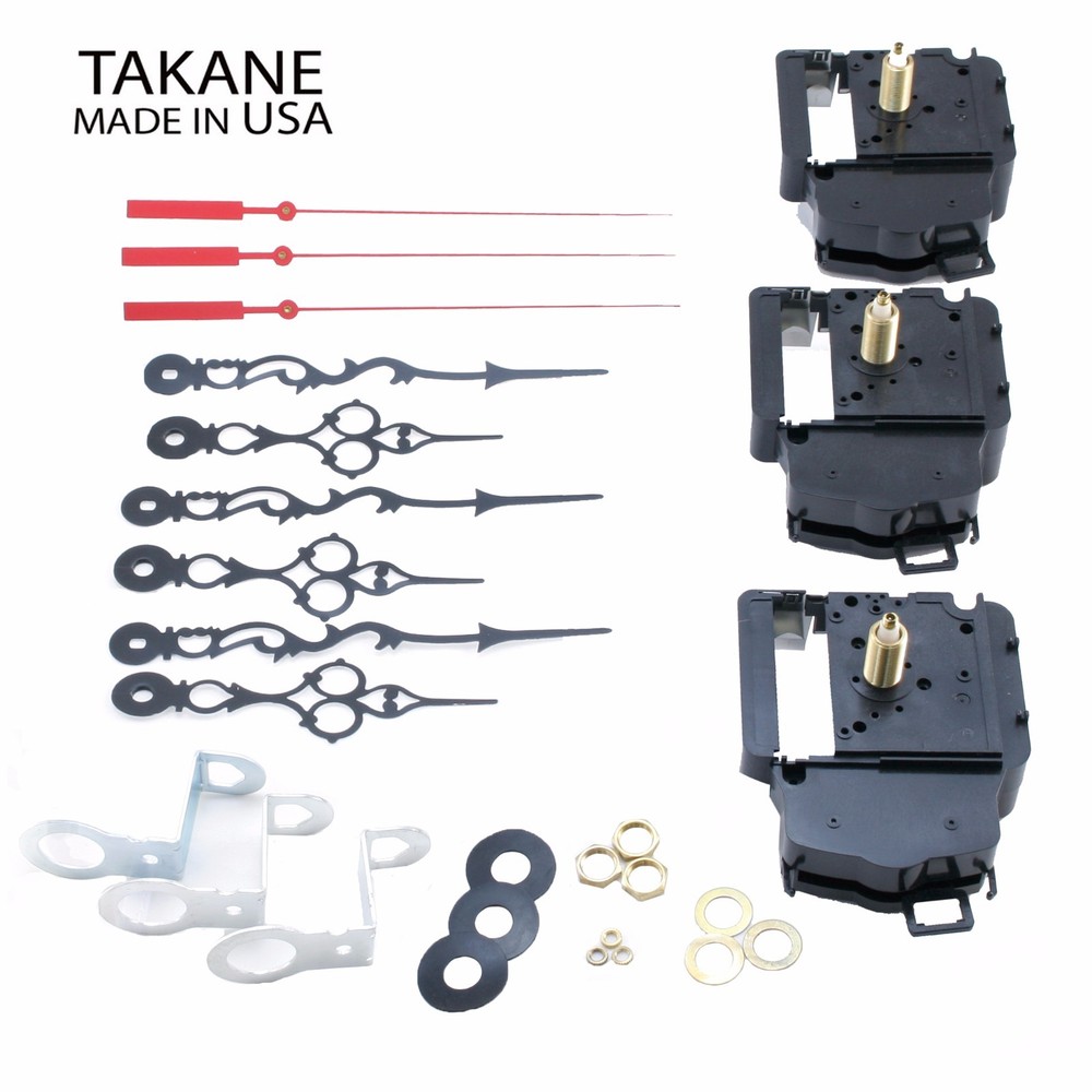 USA Takane Pendulum Clock Movements with Hands, 1 1/4″ Shaft Length (Set of 3)