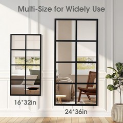 Rectangle Window Pane Mirrors,Black Frame,Modern Wall Mounted Decorative Mirror