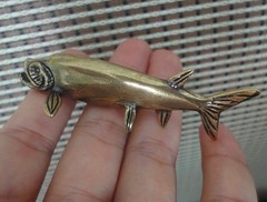 Solid Brass Barracuda Fish Figurine Bronze Color Sculpture for Home Decor