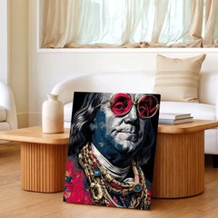 Wall Art Classic Founding Father Portrait with Pink Glasses Gold Chains Print