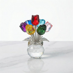 2026 Crystal Colorful Rose Flower Collectible Figurine Glass Flowers With Vase