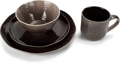 Rustic Boho 16-Piece Ceramic Dinnerware Set – Mocha Grey Ombre for 4