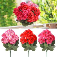 1-3X Artificial Geraniums UV Resistant Silk Flower Outdoor Garden Porch Vase Red