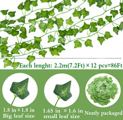 12 Pack 86Ft Artificial Ivy Garland Fake Plants, Fake Ivy Leaves Greenery Garlan