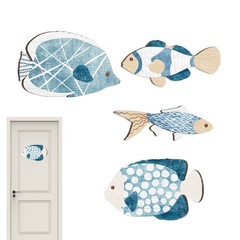 Fish Wall Decor Set 4Pcs Wooden Coastal Decor Wood Hanging Nautical Decor