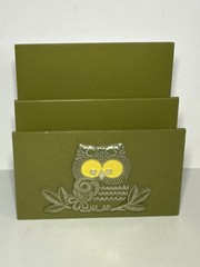 Vintage 70’s Avocado Green Hallmark Mail Holder Owl Design Retro Kitchen Office