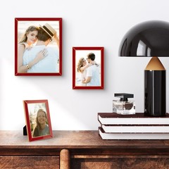 2 Pack 5×7 Red Enamel Gold Metal Edge Picture Frames Easel Velvet Tabletop Decor