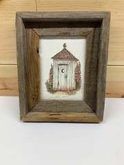 Primitive Framed Picture of Outhouse «Full Moon» 10-1/2″ x 8-1/2″