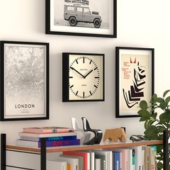 9.8″ Black Square Box Wall Clock Station Dial Kitchen Office Decor Modern