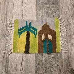 Handwoven Folk Art Textile Boho Wall Hanging Palm Tree Hut Southwestern Decor