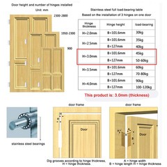 4 Inches Door Hinges, Non-Mortise Stainless Steel Door Hinges with Door Stoper