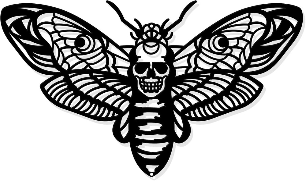 Death Head Moth Metal Wall Decor, 6.9X11.8 Black Wall Hanging Decor Gothic Silho