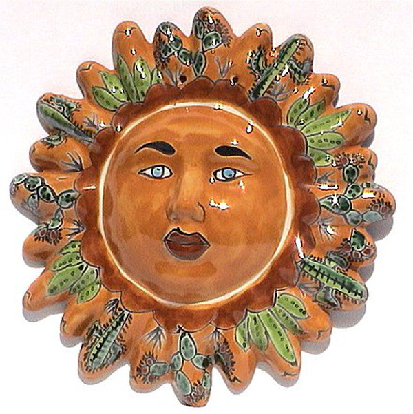 Mexican Handmade Garden Pottery Talavera Wall Ceramic Desert Sun Face 12″