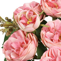 18 In. Red Orange Artificial Cabbage Rose Flower Stem Bush Bouquet (Set of 2)