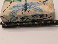 Vintage Handmade Needlepoint Dragonfly Doorstop 4 lb 5 oz Floral Needlepoint 9×4
