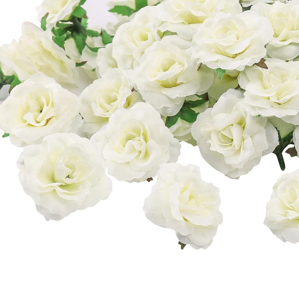 100 PCS Mini White Roses Artificial Flowers Bulk 1.9 Inch Small Silk Fake
