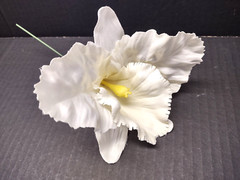 Artificial single cattleya orchid blossom WHITE