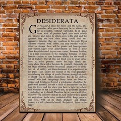 Desiderata Vintage Scripture Framed Canvas, Classic Peace Quote Wall Decor