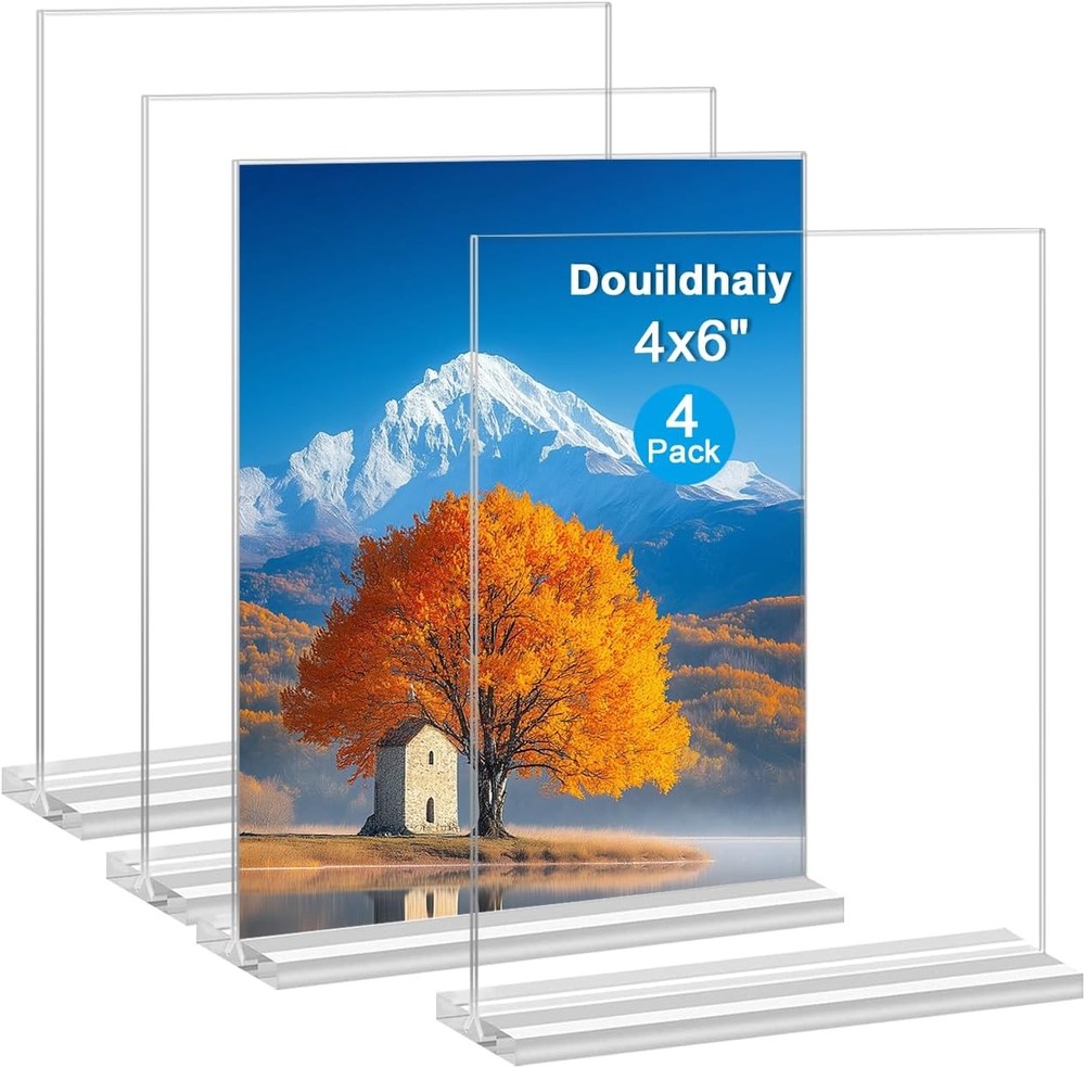 Acrylic Picture Frame 4×6 inches, 4 Pack Clear Plastic Picture Frames Holder