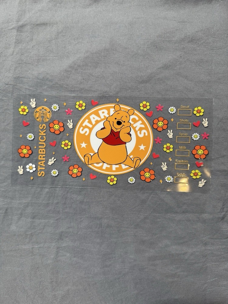 New Pooh Starbucks UV DTF Transfer Sticker Wrap DIY Bottles Cup