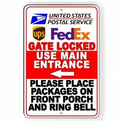 Deliveries Gate Locked Use Main Entrance Ring Bell Sign METAL I123