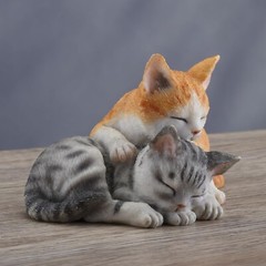 Polystone Cute Orange And Gray Sleeping Tabby Kittens Home Decorative Figurine