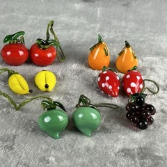 Lot Of 11 Hand Blown Glass Fruits Vegetables Miniature Charms Murano Style