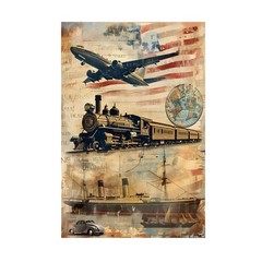 Vintage Transportation Vehicles US Flag – 250 Years of America – POSTER 20″x30″