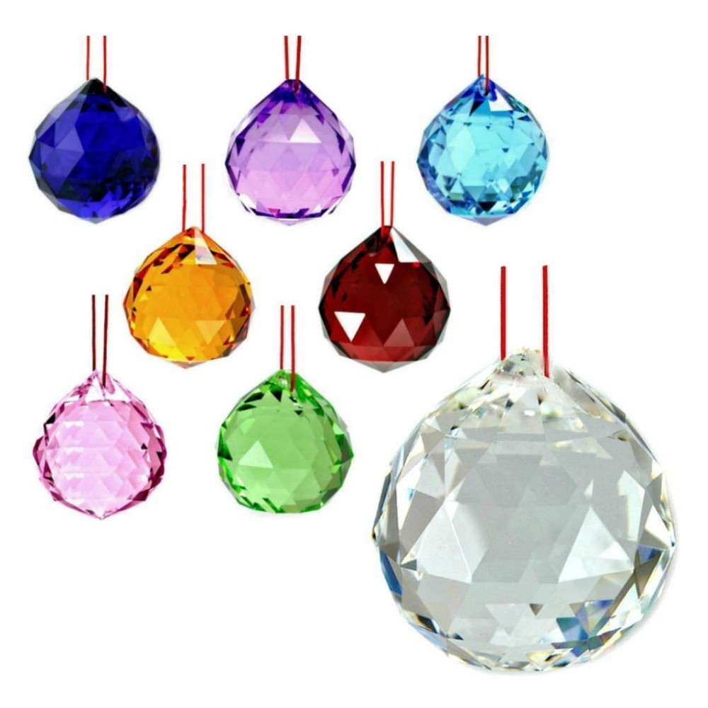 FENG SHUI HANGING CRYSTAL BALL 1.5″ 40mm Choice of Colors Faceted Prism Sphere