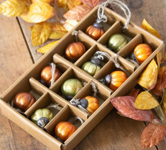 New PRIMITIVE PUMPKIN ORNAMENTS MERCURY GLASS MINI 1″ W 12 ASSORT FALL HARVEST