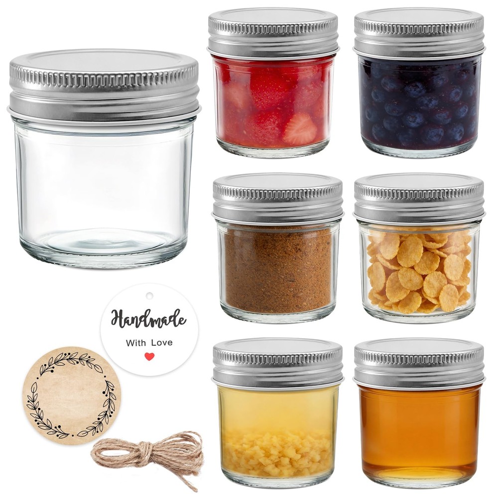 PureRoot 6 Pack Mini Mason Jars 2 oz Glass with Lids, 2 ounces, 2oz-6pcs