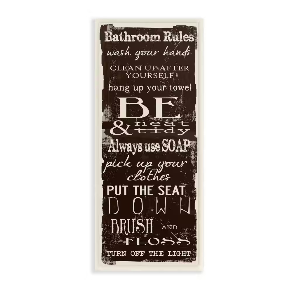 7 In. X 17 In. «Bathroom Rules Chocolate White» by Taylor Greene Printed Wood Wa