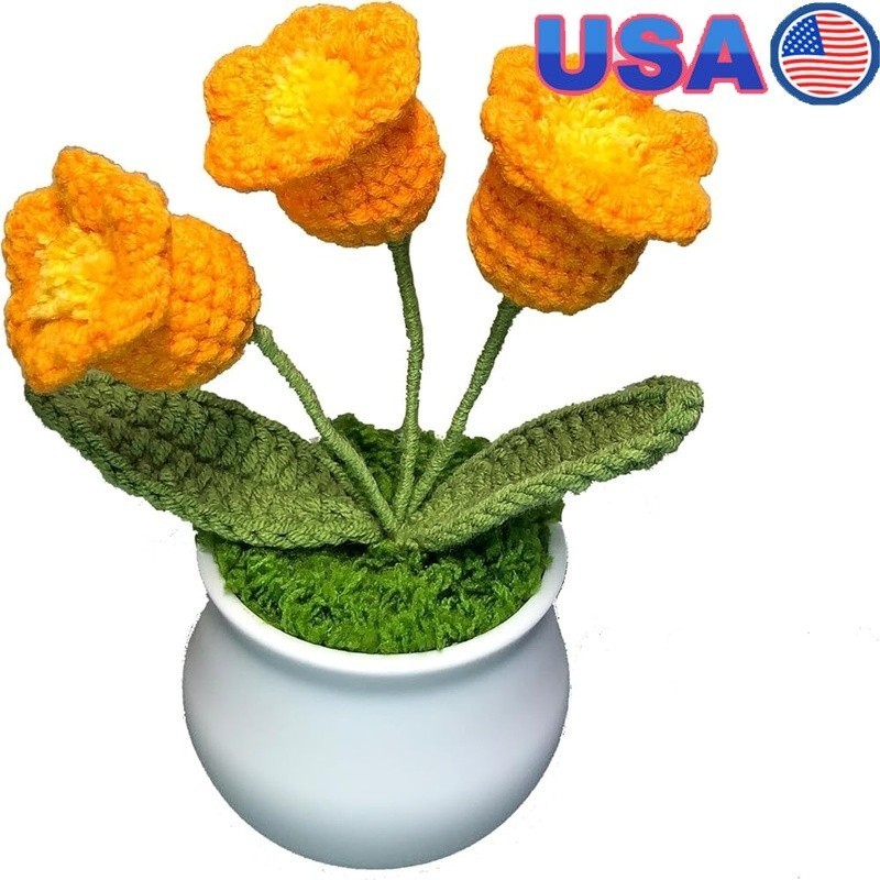 Crocheted Potted Flower Realistic Home Decor Perfect Gift All Occasions New