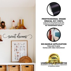 Sweet Dreams Wall Decal Sticker Quotes Over the Bed for Bedroom Vinyl Wall Art