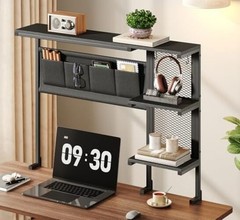 Clamp on Desk Shelf with Pegboard, Above Desk 3-Tier Extender Shelf, Desktop