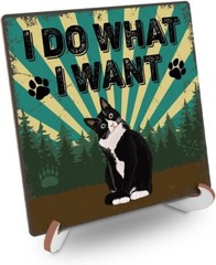 Funny Bathroom Office Desk Decor Wood Sign Rustic Cats Rules Decorative Wood