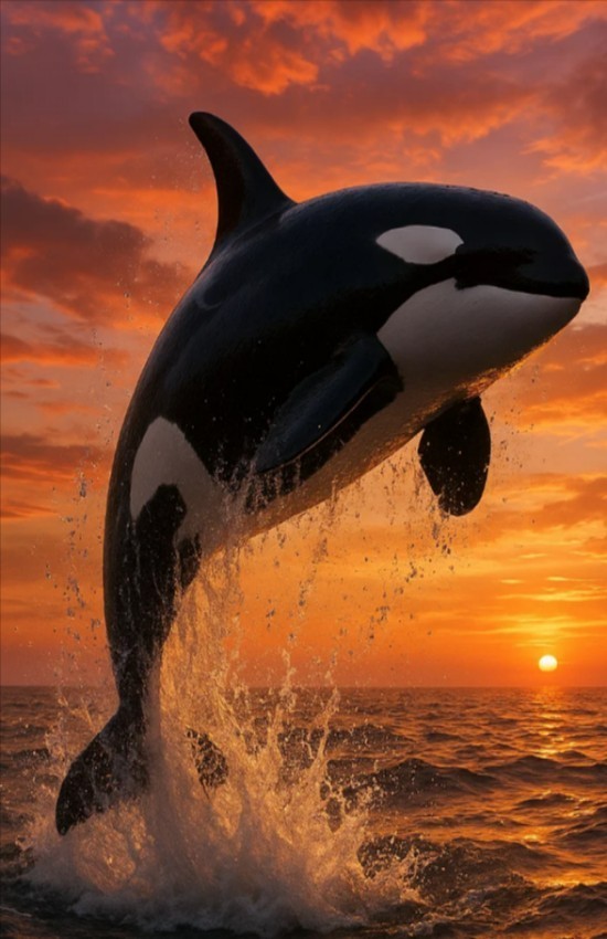 Killer Whale Sunset Ocean Wall Vinyl Decal Poster Print Removable Adhesive