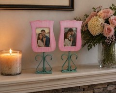 VTG Shabby Chic Ceramic Wood Lavender Tulip Picture Frame Lot Of 2 🔥Very Good