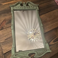 Vintage Ethan Allen CUSTOM PAINTED Green Glass Mirror 27” X 15” MADE IN USA