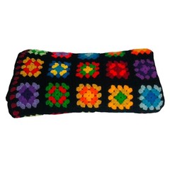 Handmade Granny Core Squares Roseanne Afghan Blanket Throw Black 66 in x 42 in