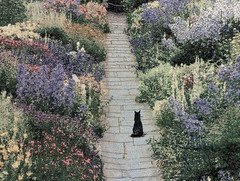 MWW Greg Gawlowski Cat in Garden Tapestry Woven Wall Hanging 35×42 Made in USA