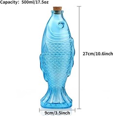 3-Pack Fish Shaped Glass Bottles Decorative Bottles with Cork Stopper Fish De…