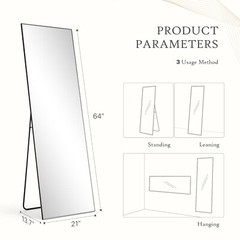 Full Length Mirror Rectangular Full Body Floor Mirror Standing Hanging Leaning