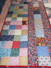 Handmade Quilt Patchwork Reversible Throw Lap Blanket 44” x 25” Fleece Back
