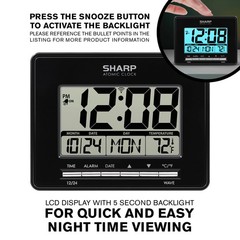 Sharp Atomic Desktop Clock – Auto Set Digital Alarm – Small, Black
