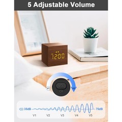 Digital Alarm Clock, with Wooden Electronic LED Time 3 Alarm, 2.5-inch Cubic
