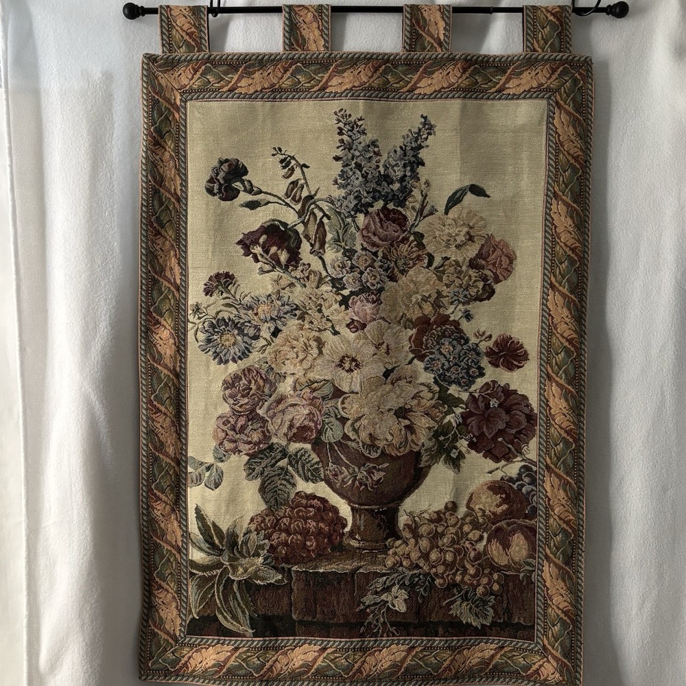 Wall Tapestry Traditional Style 41”Lx29”W Plus 3”tab (44”L Total) Floral Dedign