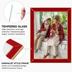2 Pack 5×7 Red Enamel Gold Metal Edge Picture Frames Easel Velvet Tabletop Decor