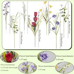 7 Pcs Wildflowers Artificial Flowers Daisies Roses and Lilies Faux Wildflower…