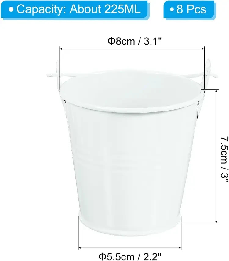 7 Pcs 3″ x 3″ Small Metal Buckets Mini Galvanized Buckets White